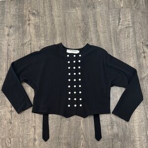 Vintage Wool Black Cropped Cardigan with Pearl Buttons, EUC, Medium, so Cute!